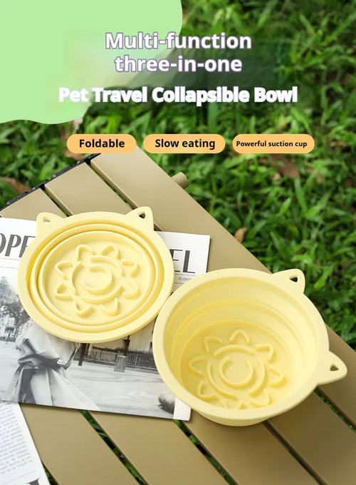 3-in-1 Pet Travel Collapsible Bowl Foldable Slow-Feeder With Strong Suction...