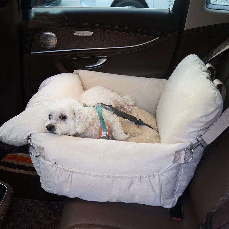 PawPath Road Trip — Linen Car Safety Seat Front Dog Bed