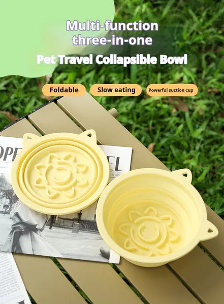3-in-1 Pet Travel Collapsible Bowl Foldable Slow-Feeder With Strong Suction...