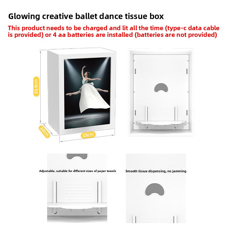 Ballet Girl LED Tissue Box — Dancing Skirt Dispenser with Touch Light